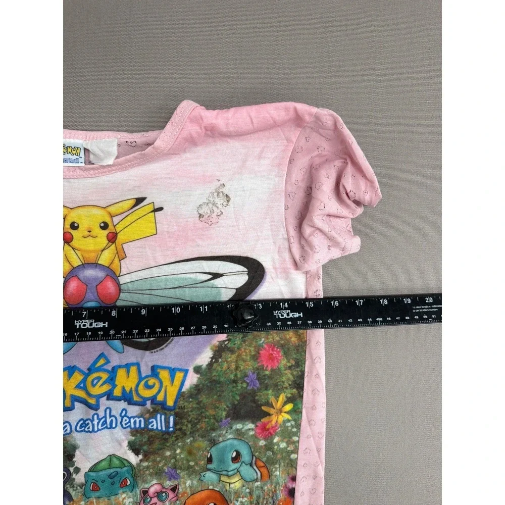 Vintage 1999 Pokemon T-Shirt Pink Heart Pointelle Pikachu Charmander Girls 1892